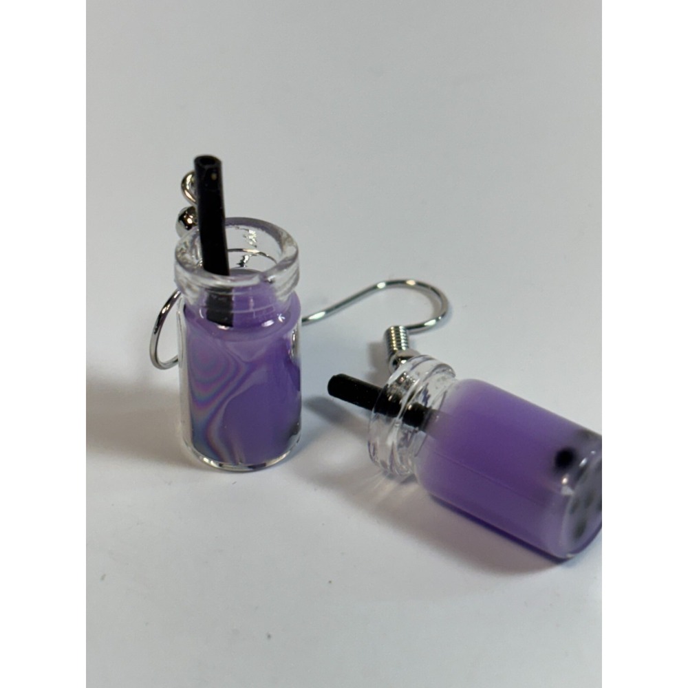 Earrings Boba‎ Tea Purple Resin Glass Ready to Gift Fun Kidcore